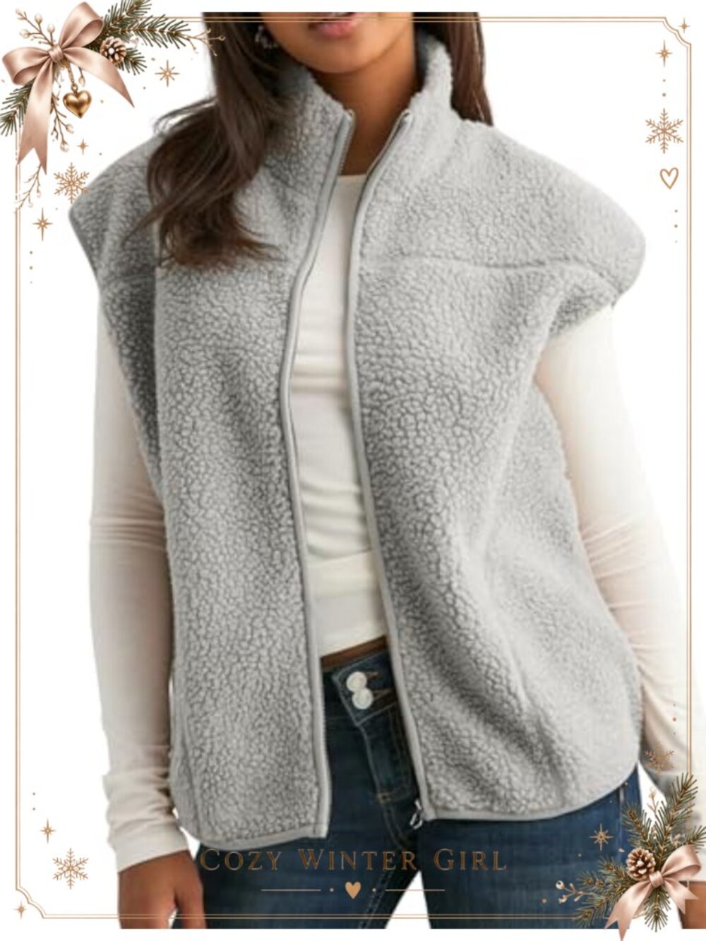 Tanming Womens Fuzzy Sherpa Fleece Vest Zip Up Sleeveless Gilet